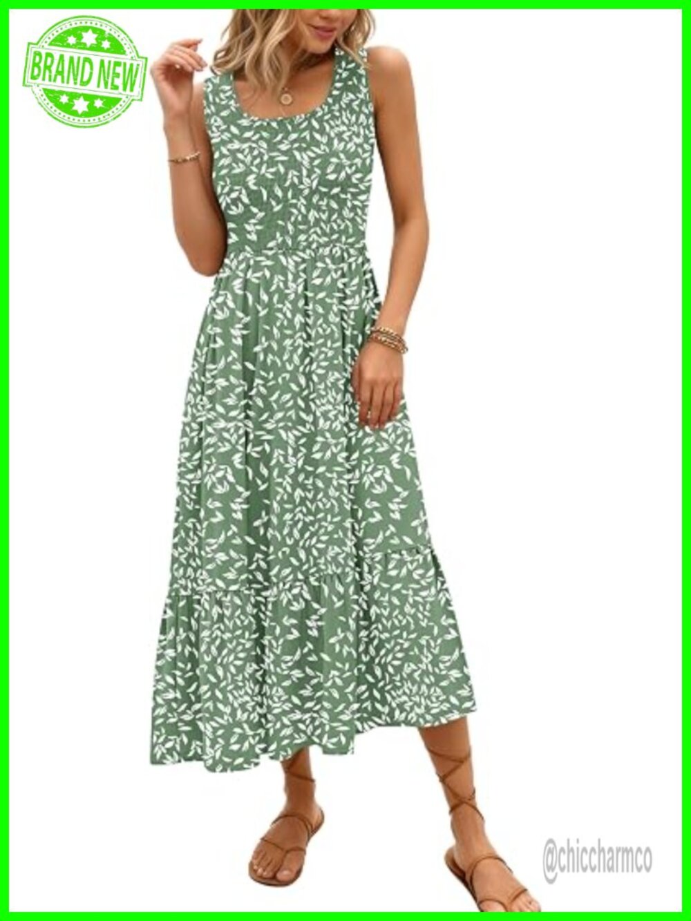 Sleeveless Maxi Dress Smocked Empire Waist with Pockets Summer Sundress
